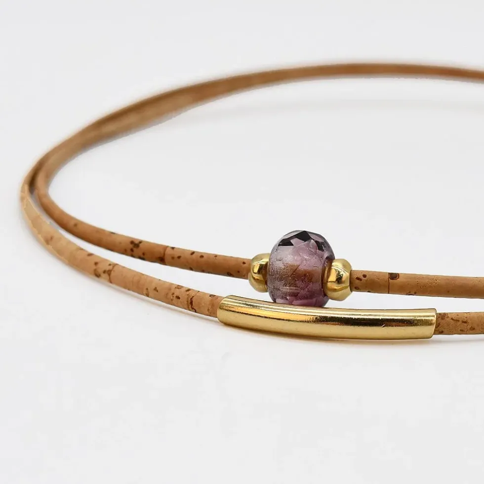 Collier en liège et perle - Rose