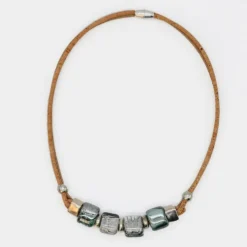 Collier en liège et perles - Gris