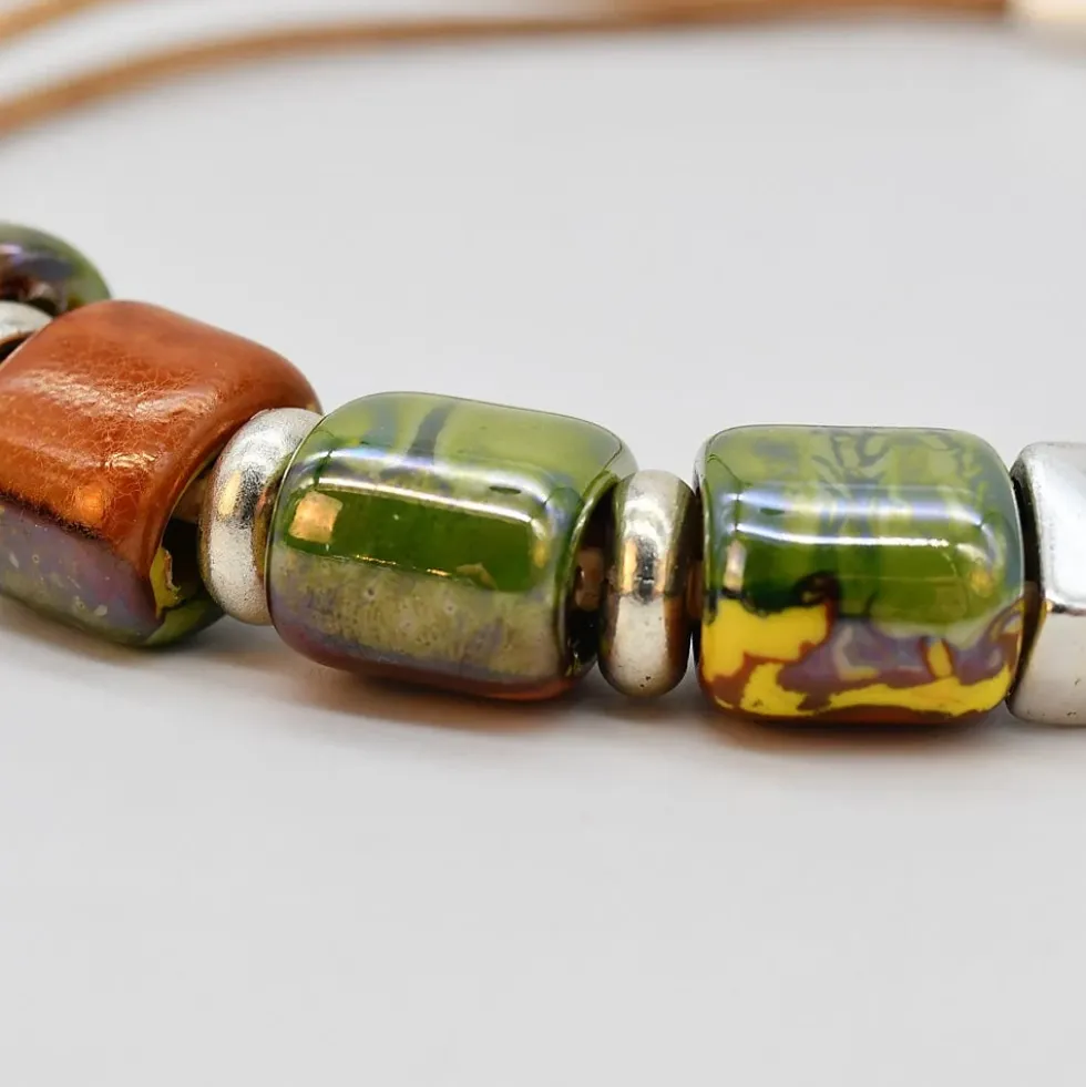 Collier en liège et perles - Vert