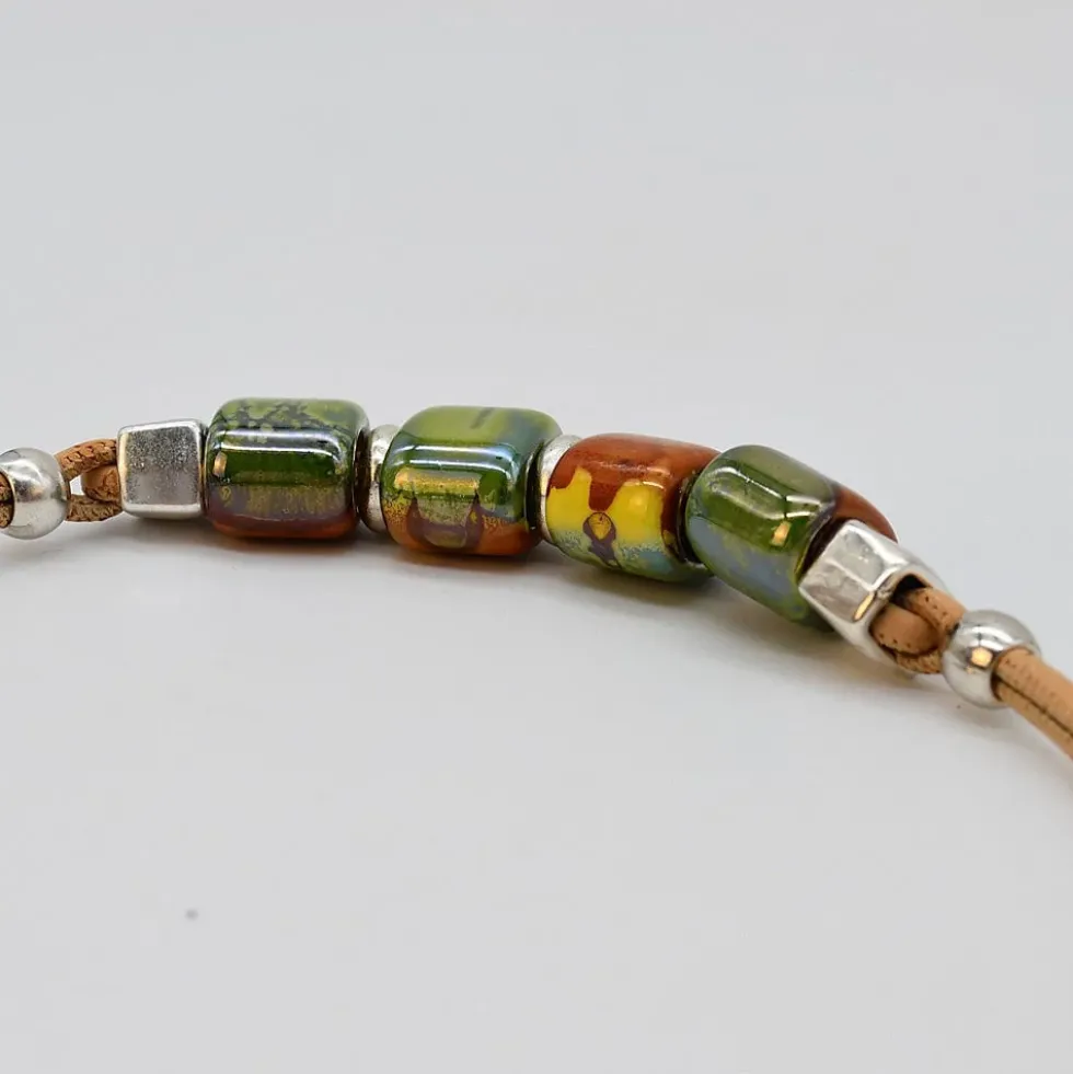 Collier en liège et perles - Vert