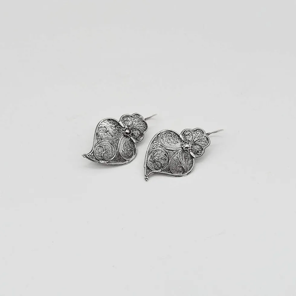 Coração de Viana I Boucles d'oreille en argent oxydé - 3.5cm