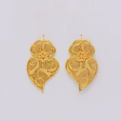 Coração de Viana I Boucles d'oreille en argent doré - 6.5cm