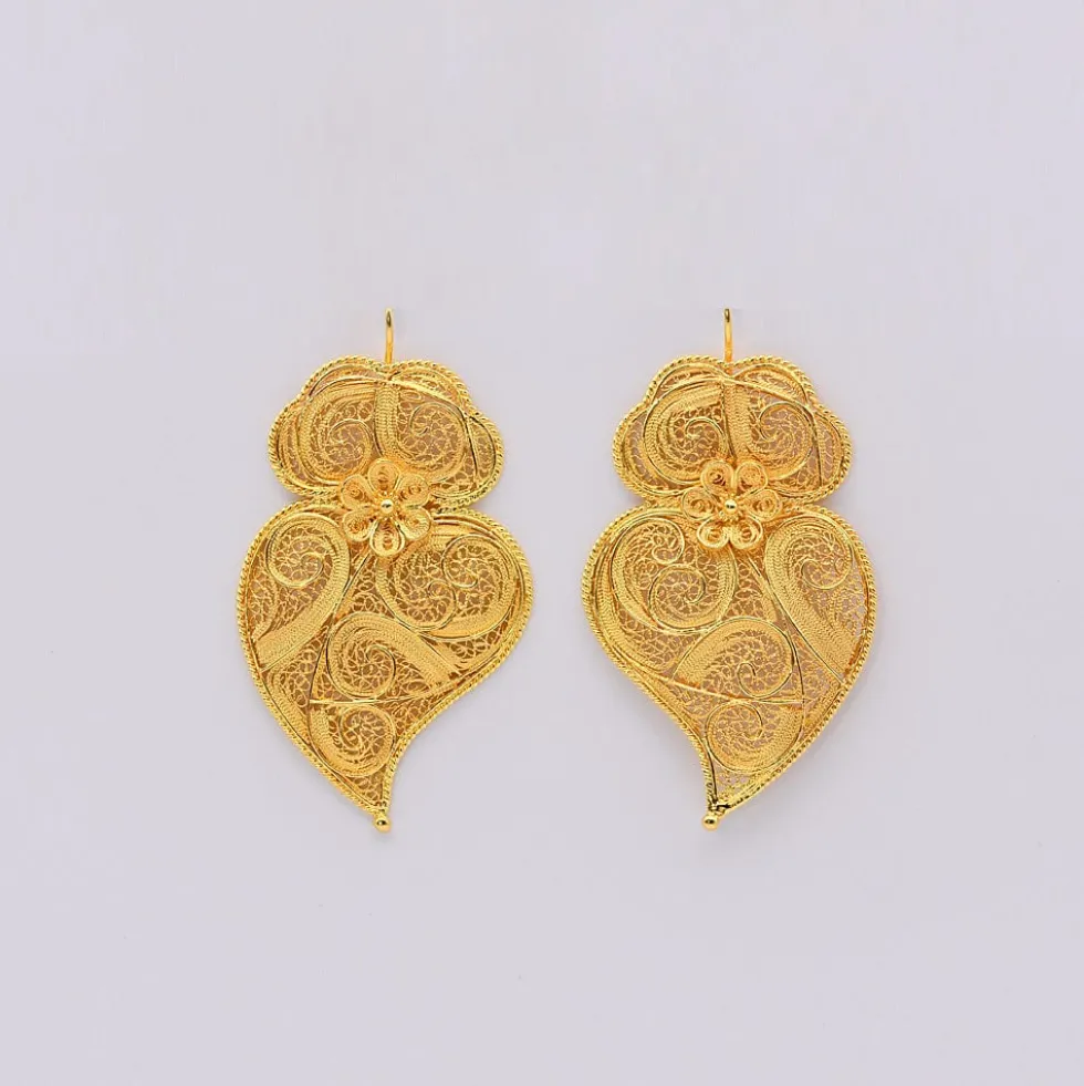 Coração de Viana I Boucles d'oreille en argent doré - 6.5cm