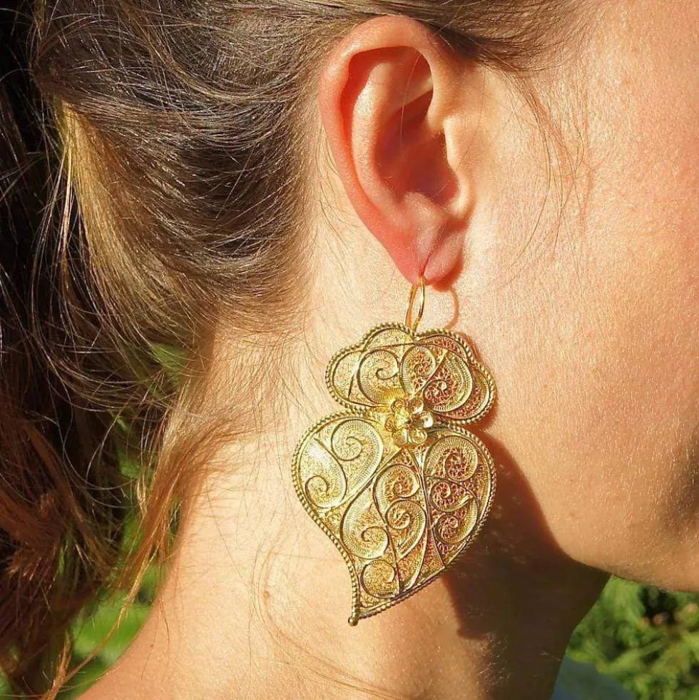 Coração de Viana I Boucles d'oreille en argent doré - 6.5cm
