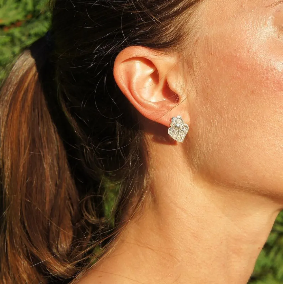 Coração de Viana I Boucles d'oreille en argent doré - 2cm
