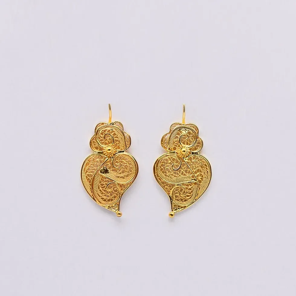 Coração de Viana I Boucles d'oreille en argent doré - 3cm
