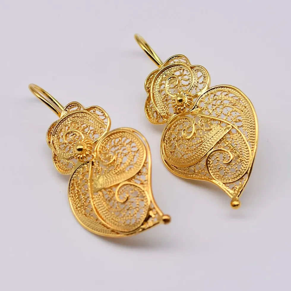 Coração de Viana I Boucles d'oreille en argent doré - 3cm