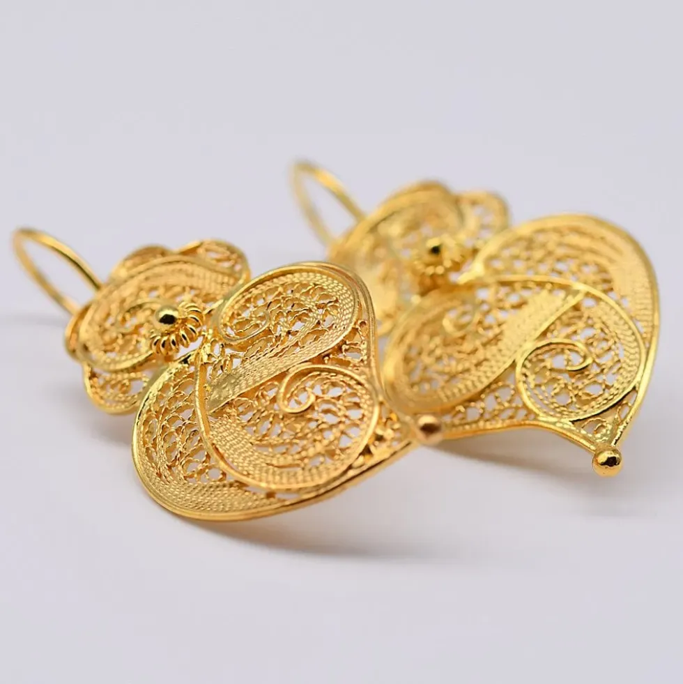 Coração de Viana I Boucles d'oreille en argent doré - 3cm