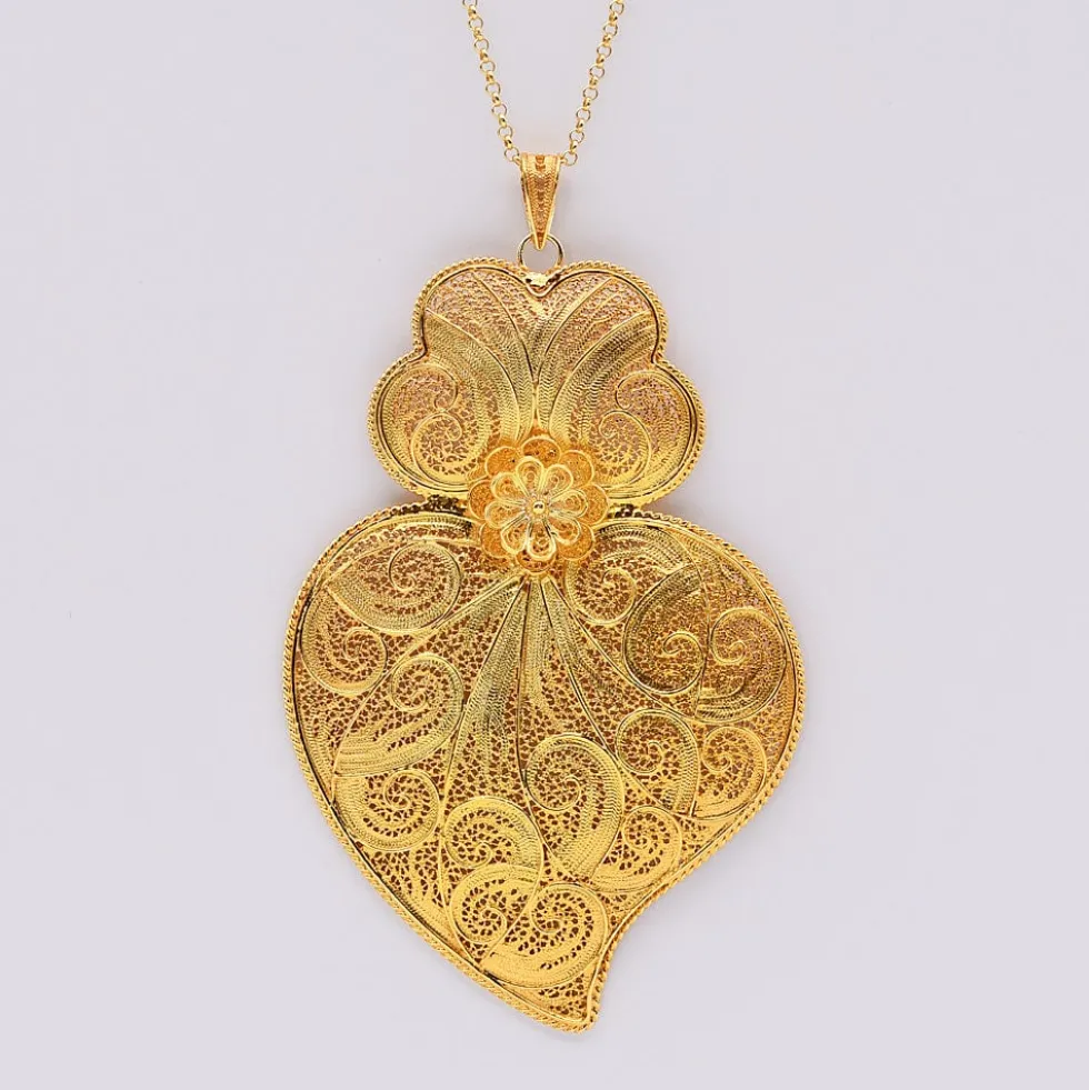Coração de Viana I Pendentif en argent doré - 11 cm