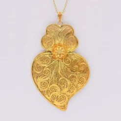 Coração de Viana I Pendentif en argent doré - 11 cm
