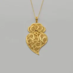 Coração de Viana I Pendentif en argent doré - 7 cm