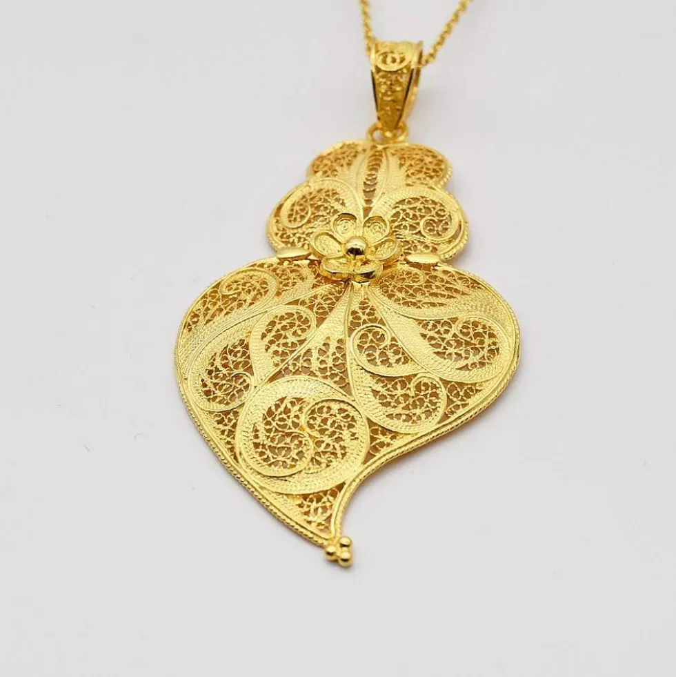 Coração de Viana I Pendentif en argent doré - 6cm