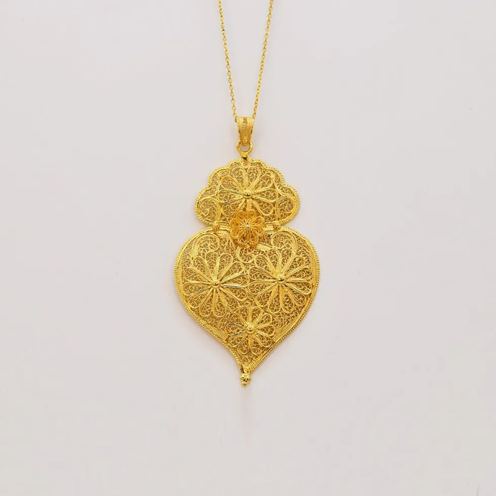 Coração de Viana I Pendentif en argent doré - 8cm