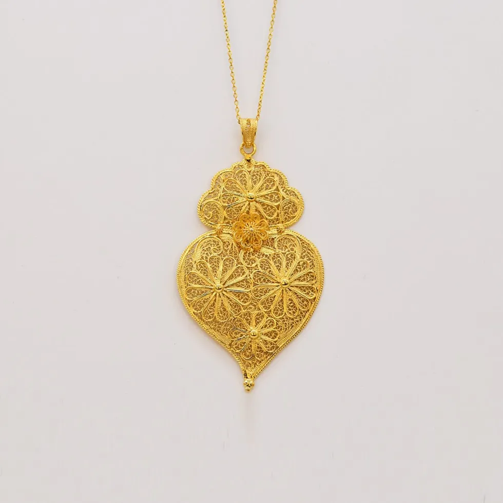 Coração de Viana I Pendentif en argent doré - 8cm