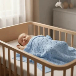 Couverture en maille pour bébé - Bleu