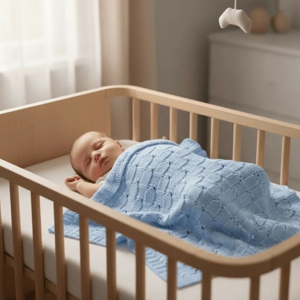 Couverture en maille pour bébé - Bleu