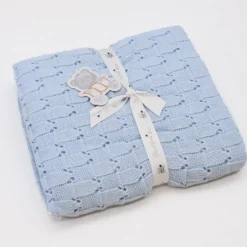 Couverture en maille pour bébé - Bleu