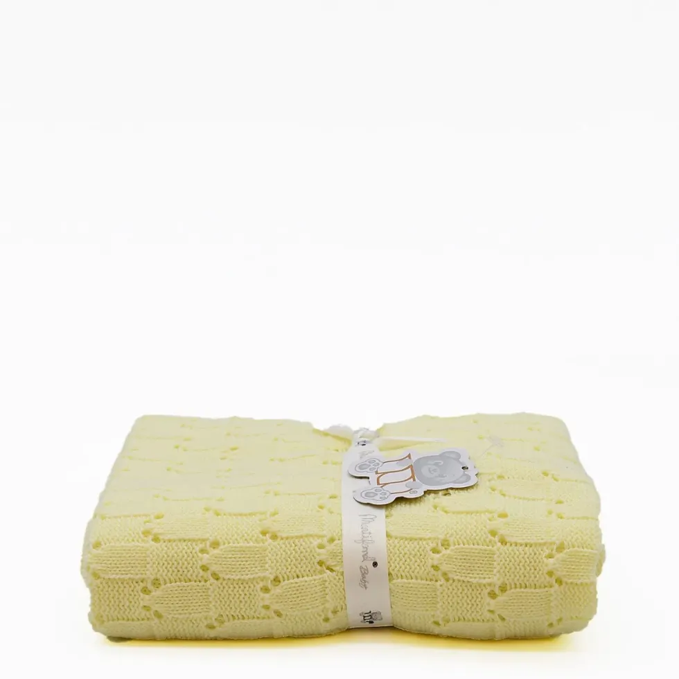 Couverture en maille pour bébé - Jaune