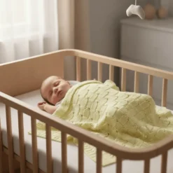 Couverture en maille pour bébé - Jaune