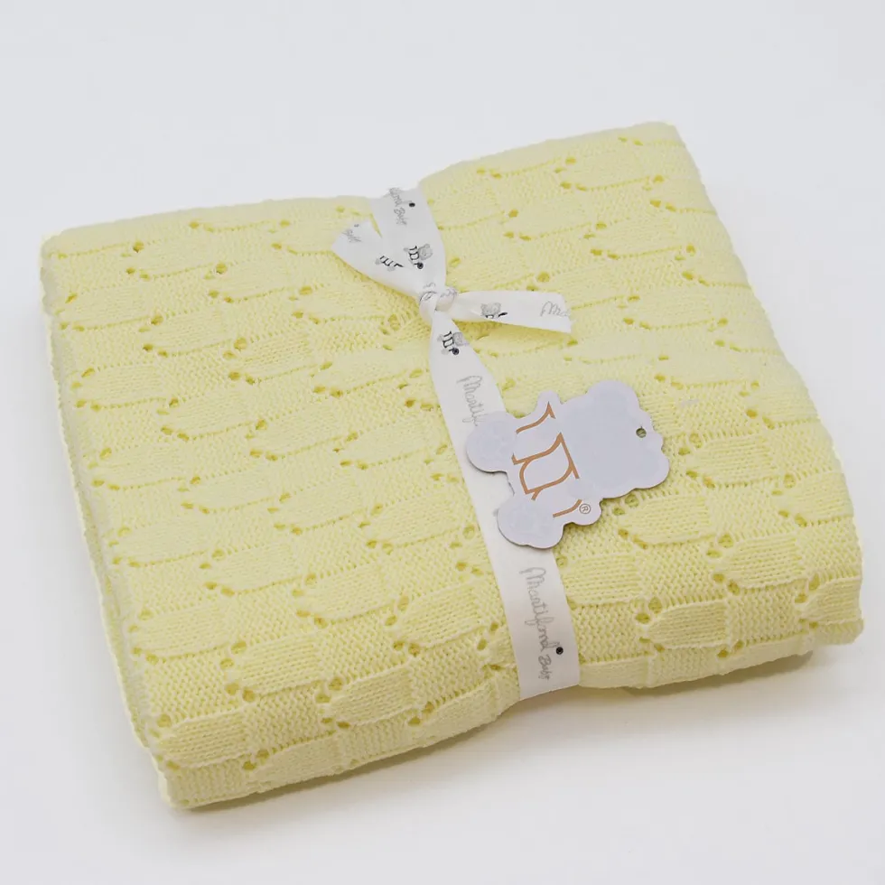 Couverture en maille pour bébé - Jaune