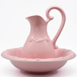Cruche et bassine de toilette en céramique - Rose
