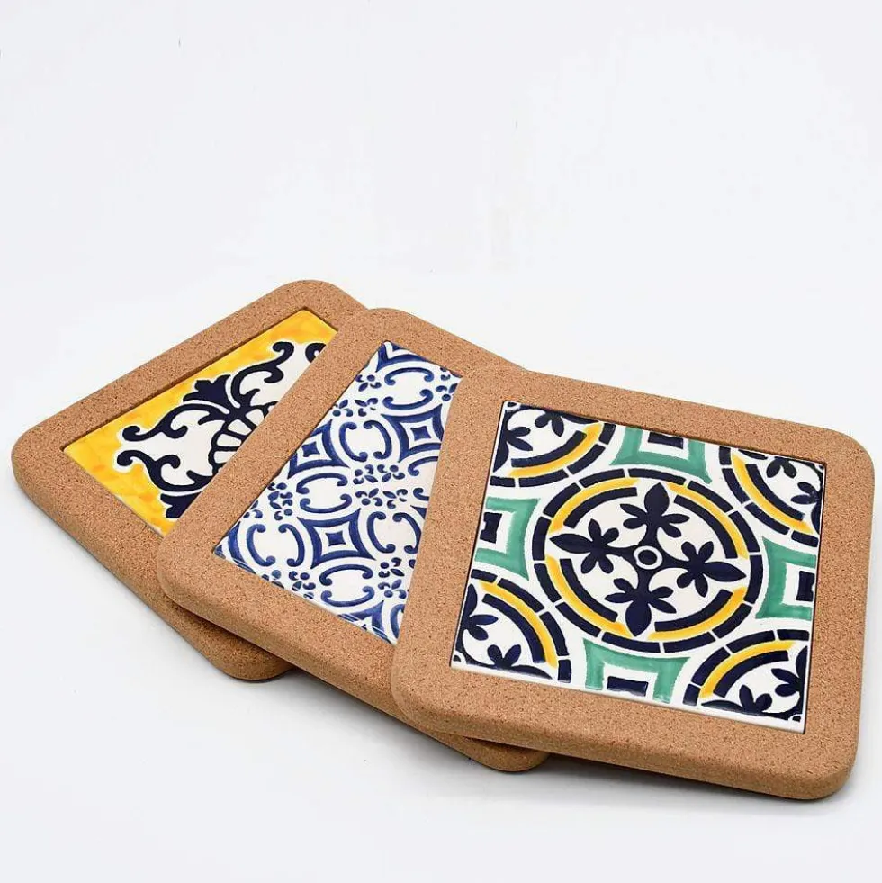 Dessous de plat en liège et céramique "Azulejo" 3 motifs - 20cm