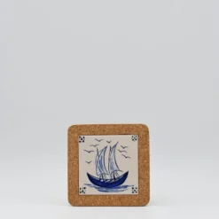 Dessous de plat en liège et céramique "Barcos" 15cm - 2 motifs