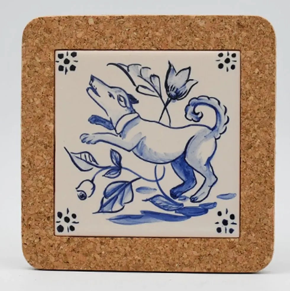 Dessous de plat en liège et céramique "Cães" 15cm - 3 motifs
