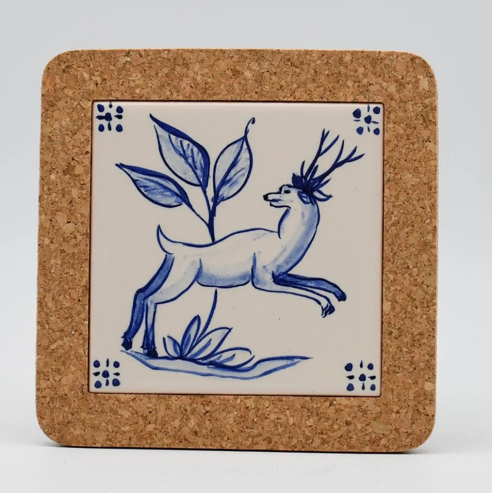 Dessous de plat en liège et céramique "Animais do bosque" 15cm - 3 motifs