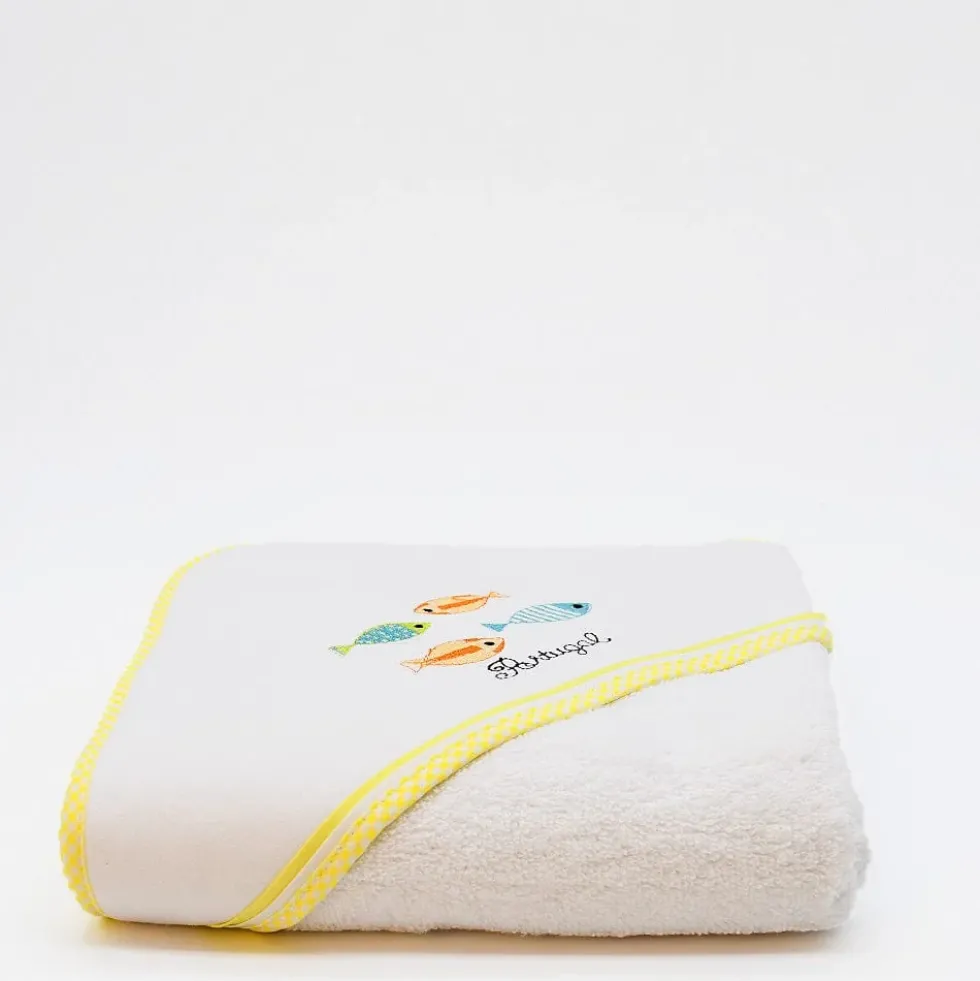Drap de bain à capuche en coton "Sardinhas" - Jaune