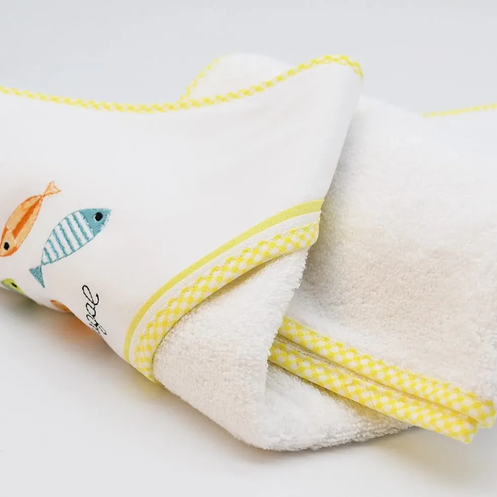Drap de bain à capuche en coton "Sardinhas" - Jaune