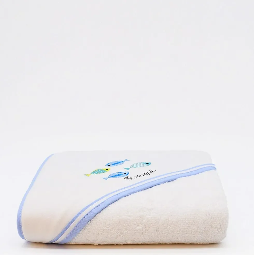 Drap de bain à capuche en coton "Sardinhas" - Bleu