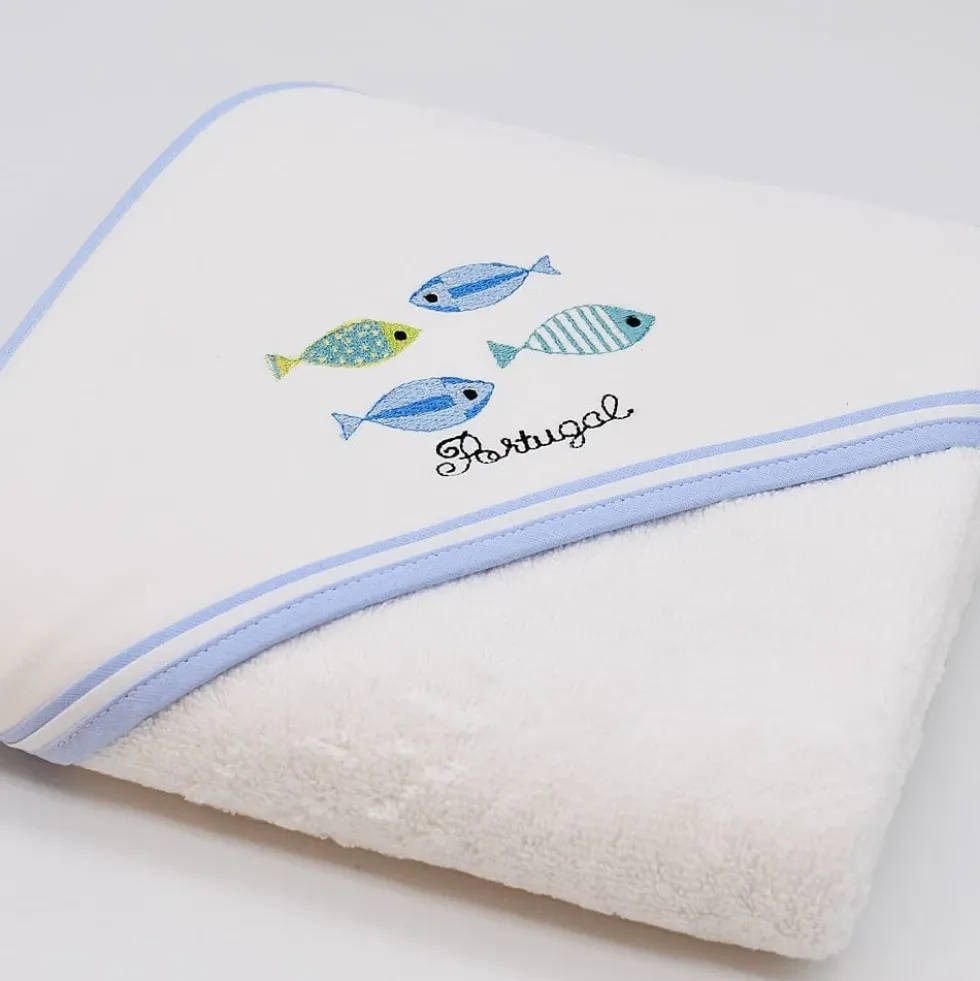 Drap de bain à capuche en coton "Sardinhas" - Bleu