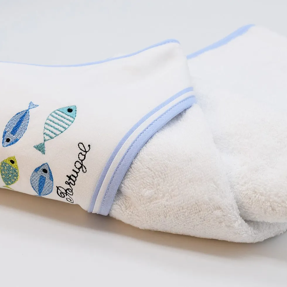Drap de bain à capuche en coton "Sardinhas" - Bleu