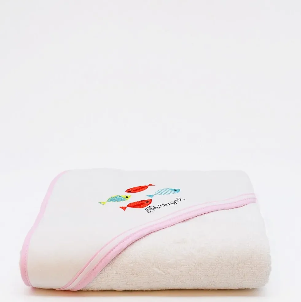 Drap de bain à capuche en coton "Sardinhas" - Rose