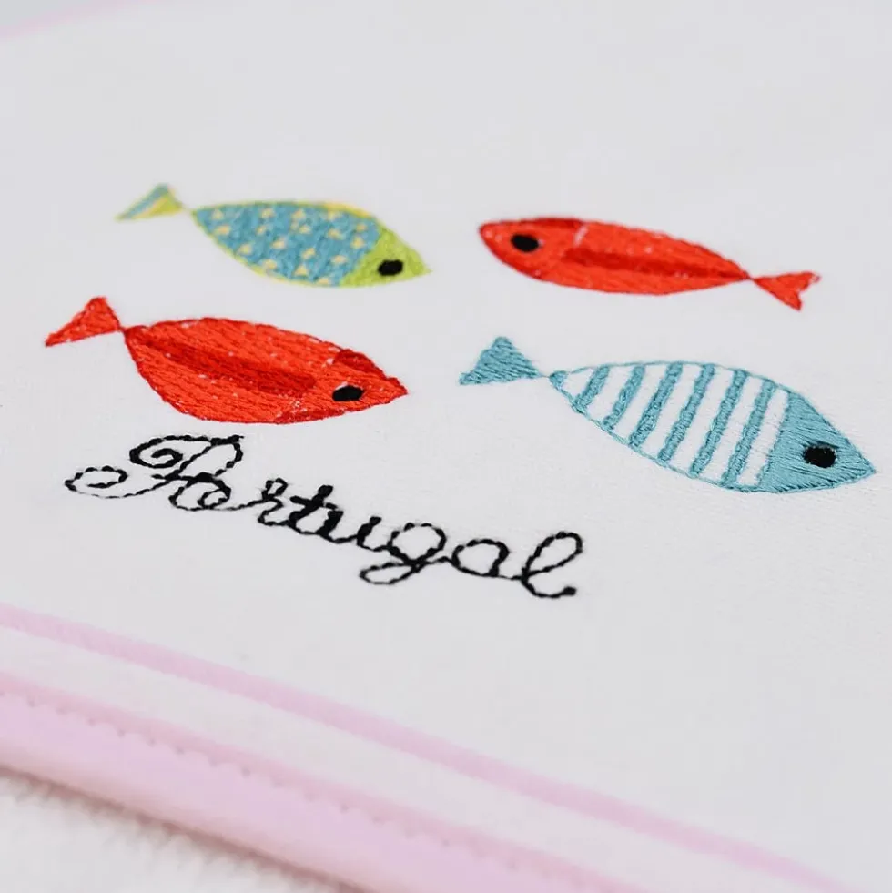 Drap de bain à capuche en coton "Sardinhas" - Rose