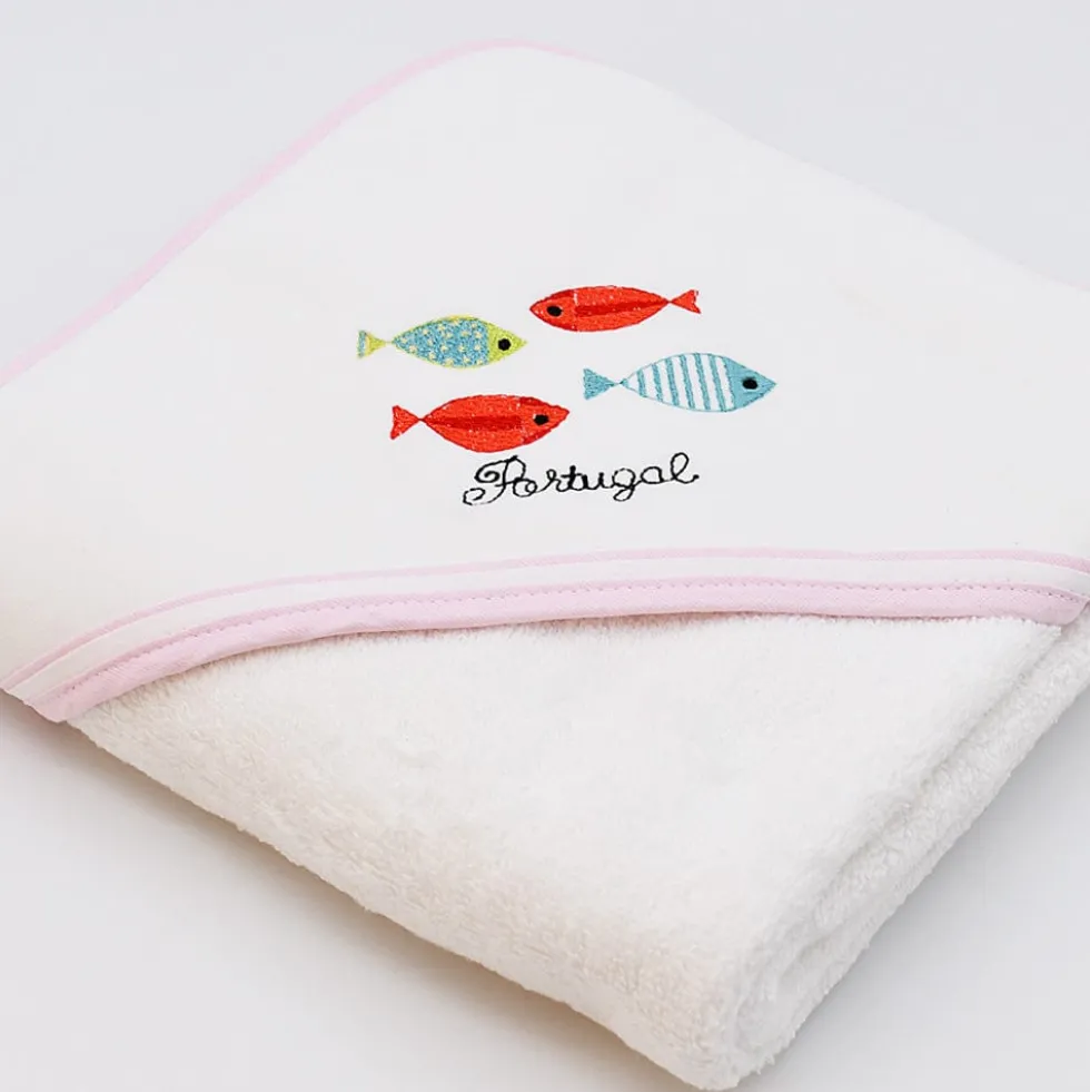 Drap de bain à capuche en coton "Sardinhas" - Rose