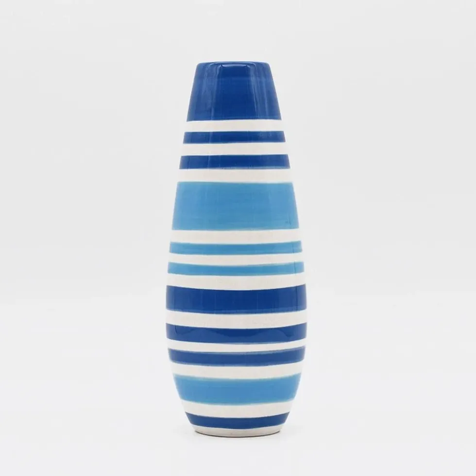 Ensemble de 3 vases rayés bleus