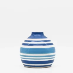 Ensemble de 3 vases rayés bleus