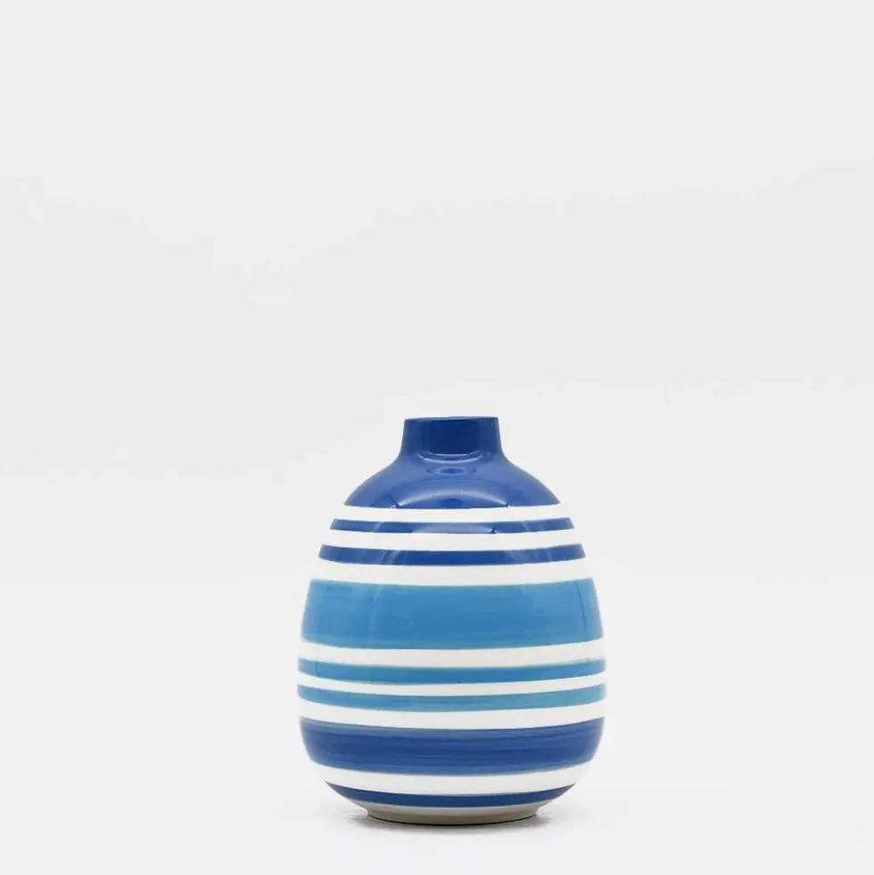 Ensemble de 3 vases rayés bleus