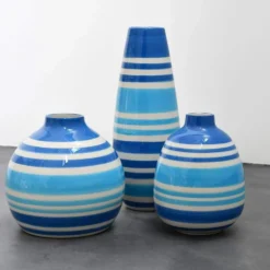 Ensemble de 3 vases rayés bleus