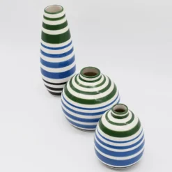 Ensemble de 3 vases rayés vert et bleu