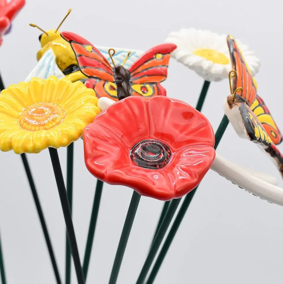 Fleurs et papillons artificiels en céramique