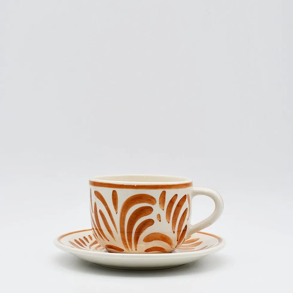Grande tasse et sous-tasse en céramique "Andorinha" - Terracotta