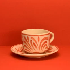 Grande tasse et sous-tasse en céramique "Andorinha" - Rouge