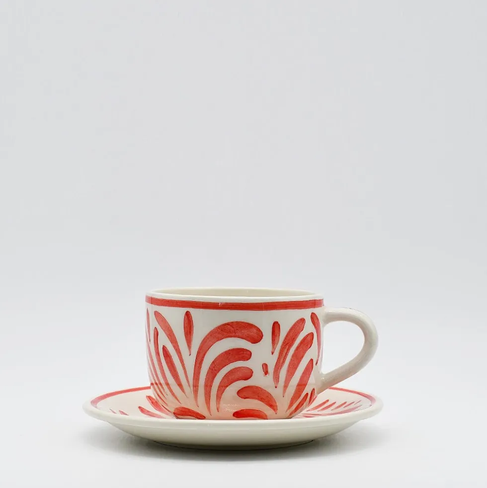 Grande tasse et sous-tasse en céramique "Andorinha" - Rouge