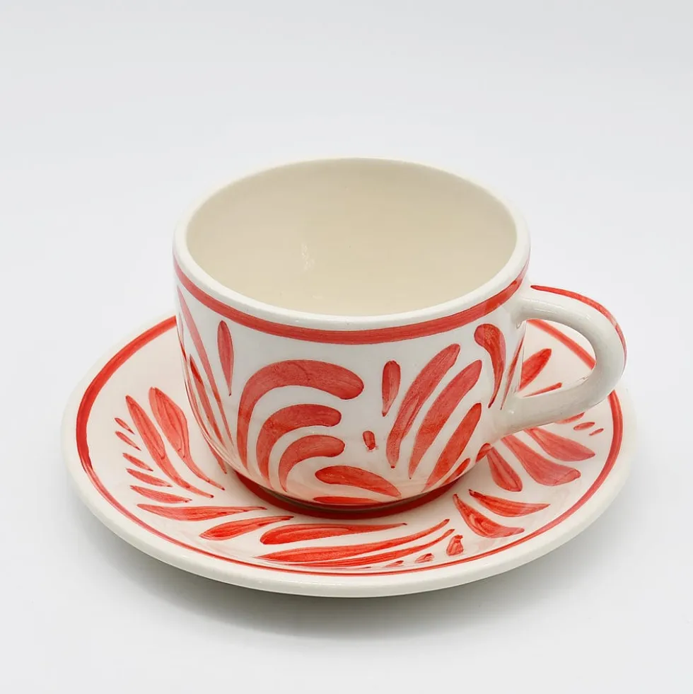 Grande tasse et sous-tasse en céramique "Andorinha" - Rouge