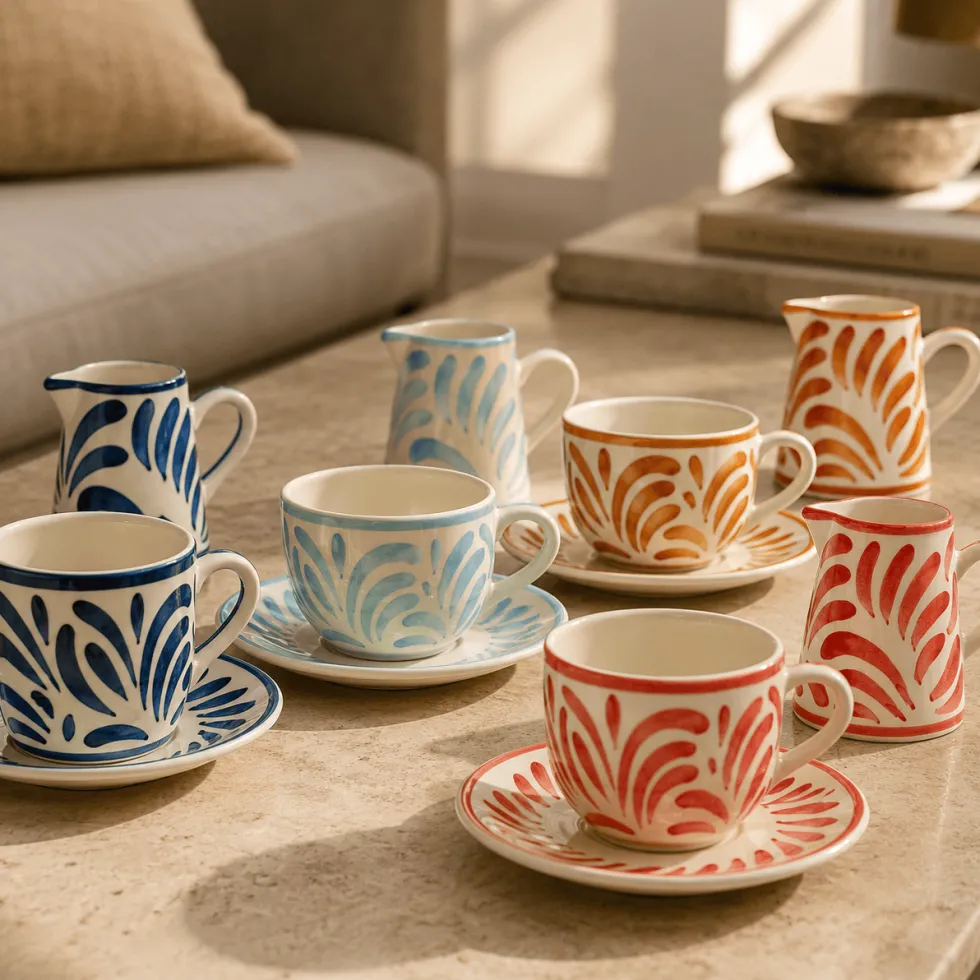 Grande tasse et sous-tasse en céramique "Andorinha" - Rouge