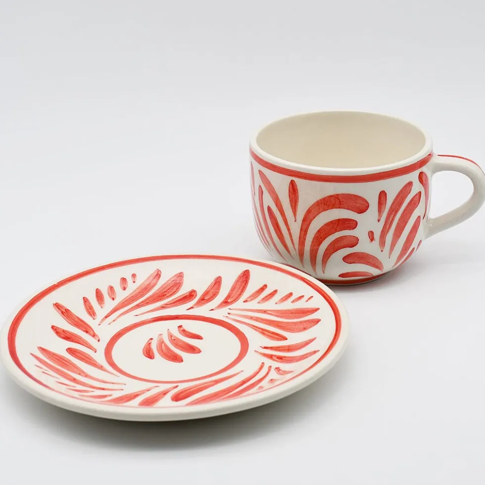 Grande tasse et sous-tasse en céramique "Andorinha" - Rouge