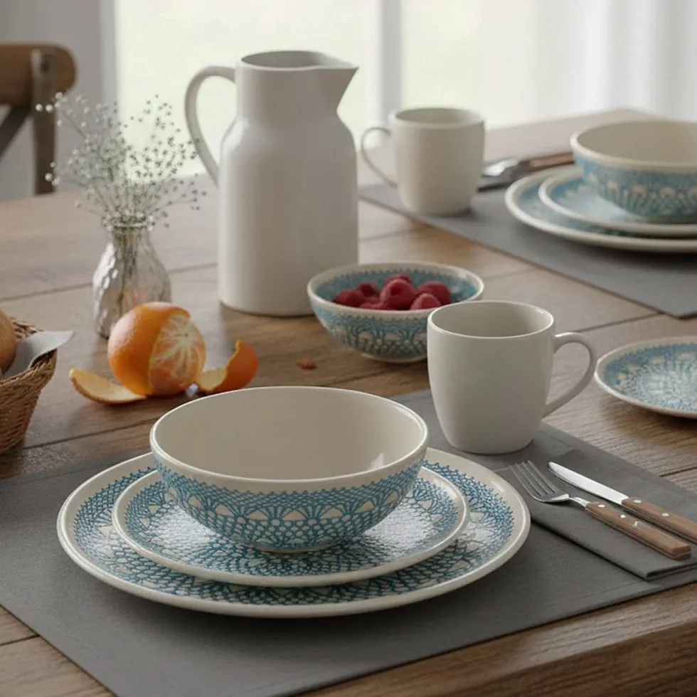 Grand saladier "Renda" turquoise - 25cm
